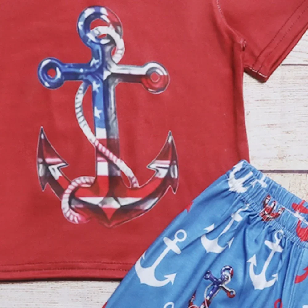 Boutique Anchor Nautical 4th of July Boys Shorts Outfit Set